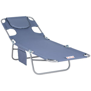 English Elm Outsunny Adjustable Folding Beach Lounge Chair With Face Hole & Arm Slots For Ultimate Relaxation W2225P229402-GIGA