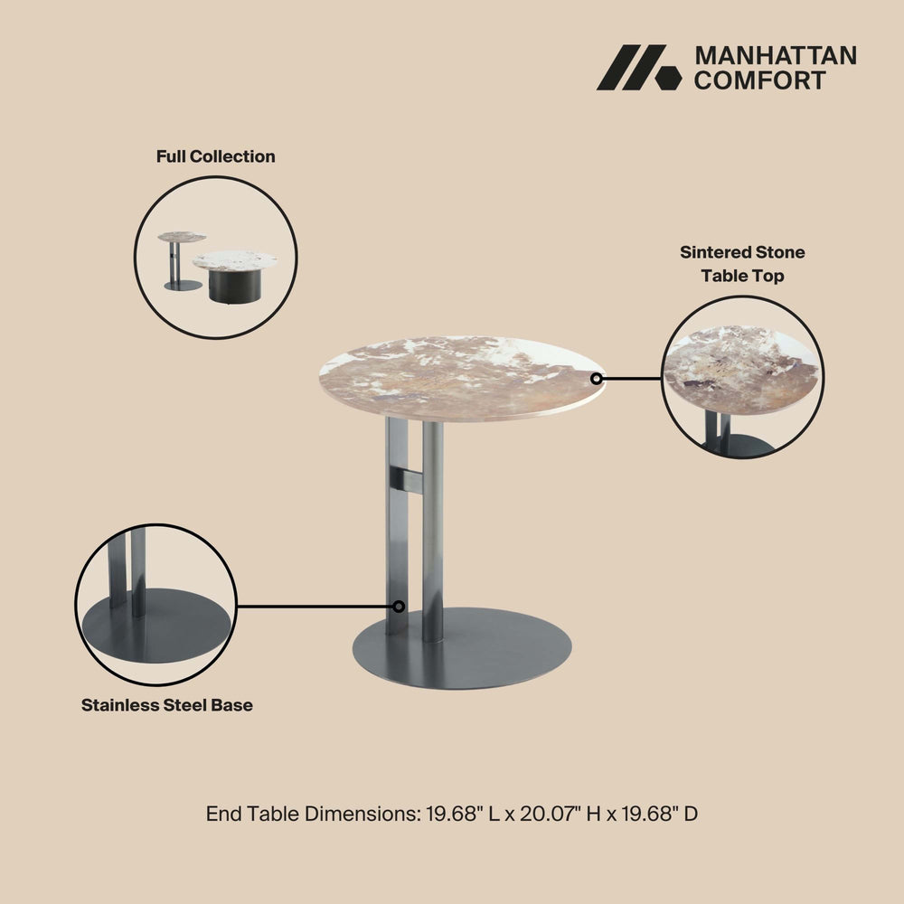 English Elm Alondra Modern End Table With Sintered Stone Top & Black Stainless Steel Base For Chic Spaces B365S00099