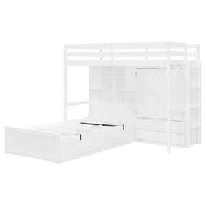 English Elm Twin Bunk Bed with Wardrobe Drawers Hydraulic Lift Shelves Kids Storage White LT000666AAK-1