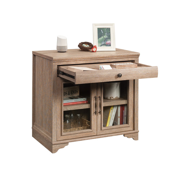 English Elm Library Base Brown Finish Engineered Wood Library Base with Tempered Glass Doors, Drawer & Adjustable Shelf - Durable 31.5"W Design B356P354421