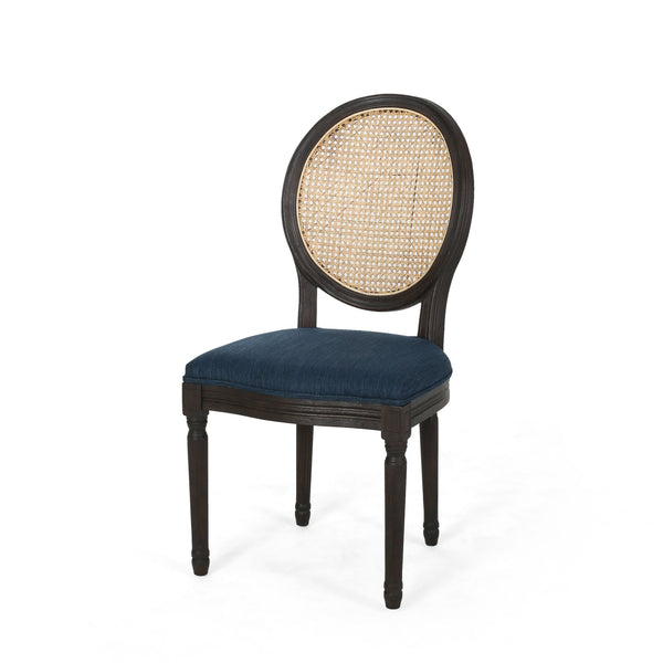 English Elm Christopher Knight Home® - DININGCHAIR Handcrafted Wicker & Fabric Dining Chair Set with Padded Seat, Rubberwood Frame Elegance Navy Blue 65164.00NBLU