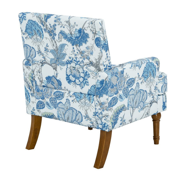 English Elm Accent Slipper Chair Botanical Tapestry Upholstery Nailhead Trim Solid Wood Legs Farmhouse Blue W5568P445699