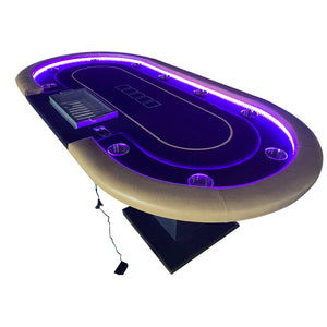 English Elm 96" Oval 10 Player Poker Table with Dimmable Led Speed Cloth and Pro Drop Box W2748S00034