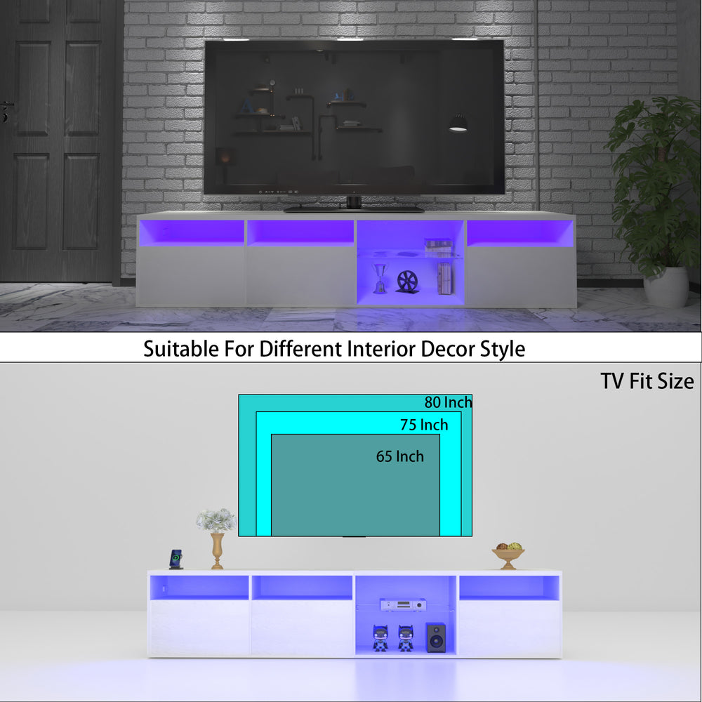 English Elm TV Console Tempered Glass TV Stand 82.6" LED RGB 31 Modes, Storage Cabinets, 2 AC+2 USB Ports W1701P194965