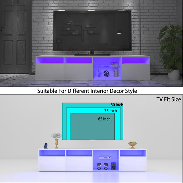 English Elm TV Console Tempered Glass TV Stand 82.6" LED RGB 31 Modes, Storage Cabinets, 2 AC+2 USB Ports W1701P194965