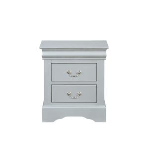 English Elm Louis Louis Philippe nightstand with two smooth-glide drawers, brushed nickel handles, durable dovetail build enhancing bedroom organization Silver grey 27 L x 18 W x 23 H B2726P252742