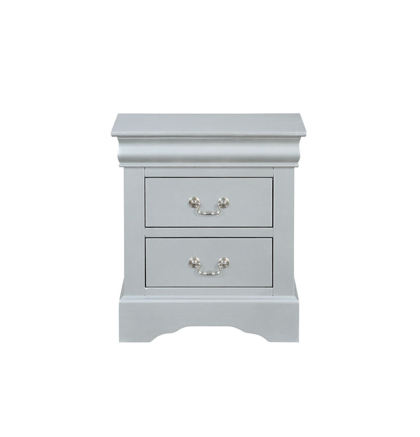 English Elm Louis Louis Philippe nightstand with two smooth-glide drawers, brushed nickel handles, durable dovetail build enhancing bedroom organization Silver grey 27 L x 18 W x 23 H B2726P252742