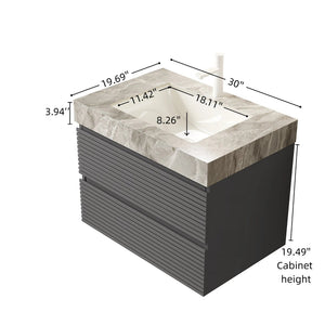 English Elm Muri Floating Bathroom Vanity Plywood Cabinet Sintered Stone Top Oak Drawer W2615S00537