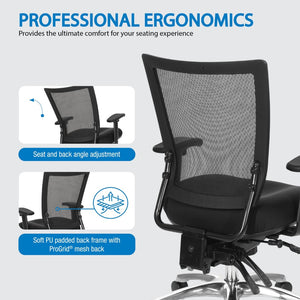 OSP Home Furnishings Soft Frame Ergonomic Task Chair with Progrid Mesh Back and Pu Padded Seat for Home Office 69393-30