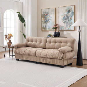 English Elm Cloud Modular Sectional Sofa Deep Seat Flannelette Upholstered Living Room Couch Light Brown W2120S00018