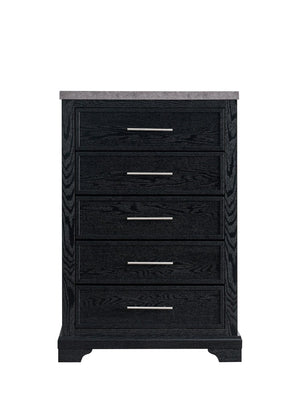 English Elm Grande Modern 5-drawer Chest with Faux Granite Top and Brushed Chrome Hardware B078P497909
