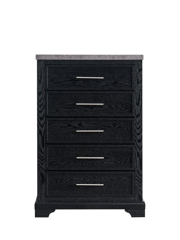 English Elm Grande Modern 5-drawer Chest with Faux Granite Top and Brushed Chrome Hardware B078P497909