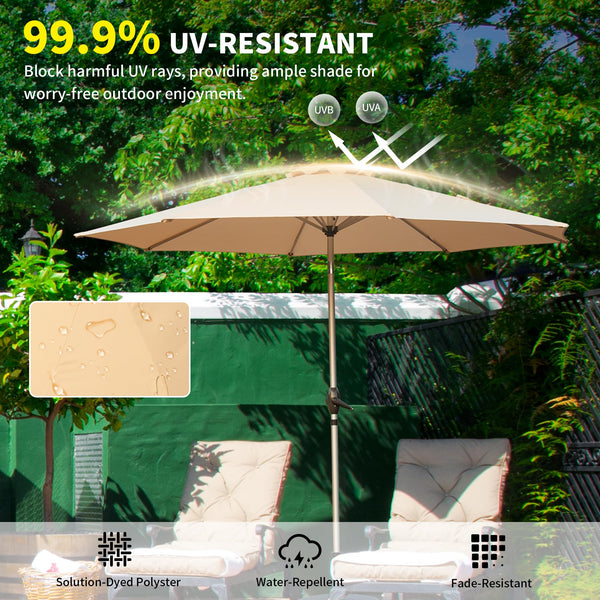 English Elm 10FT Patio Umbrella with Crank & Push-Button Tilt, UV-Resistant 180G Polyester Canopy, Wind Vent, Durable Ribs Beige W1859P195942