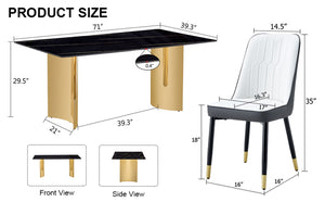 English Elm Table And Chair Set - Elegant Glass Top With Imitation Marble & Gold Legs, 6 Stylish Pu Dining Chairs W1151S04338-GIGA