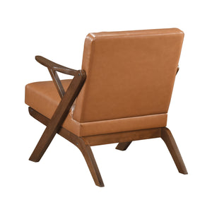 English Elm Brown Solid Rubberwood Frame Accent Chair with Brown Faux Leather Upholstery, Cozy Modern Living Room Seat Brown 26 L x 25.25 W x 12.5 H B011P287474