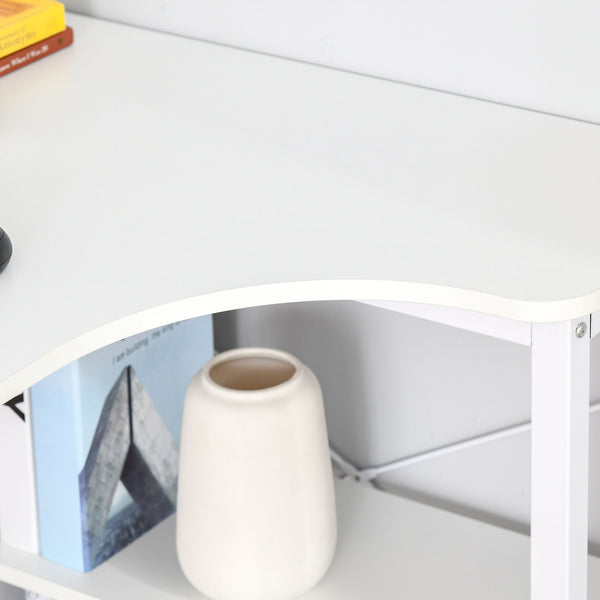 English Elm HOMCOM L-Shaped Corner Desk with 2 Shelves, Wide Study Workstation, Sturdy Steel Frame, White W2225P217267