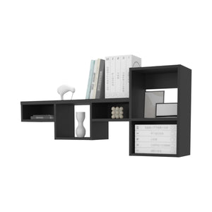 English Elm Wenge Floating Wall Shelf Unit with 5 Shelves, Space-Saving Modern Wenge Finish for Small Rooms B062P252162