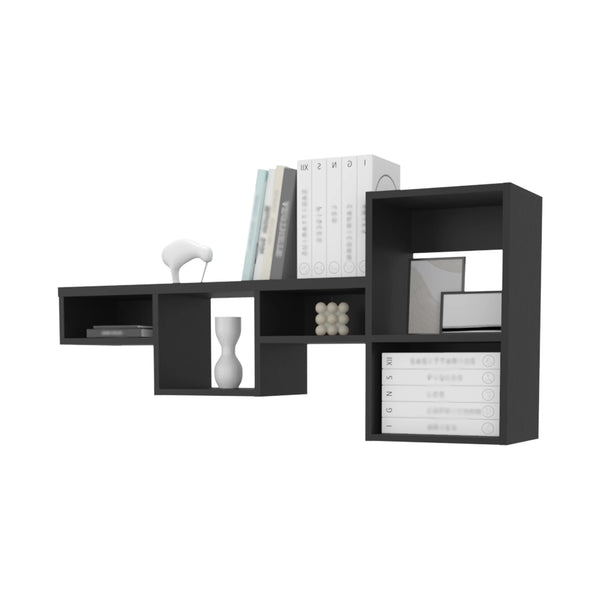 English Elm Wenge Floating Wall Shelf Unit with 5 Shelves, Space-Saving Modern Wenge Finish for Small Rooms B062P252162
