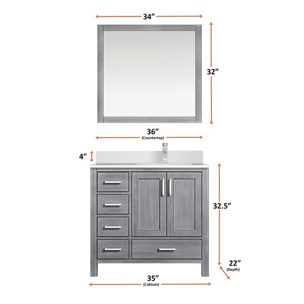 English Elm Distressed Grey Bath Vanity Set With Cultured Marble Top, Chrome Faucet, And 34" Mirror Ensemble B2731S01333