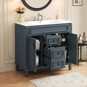 English Elm 36'' Modern Bathroom Vanity With Black Ceramic Sink, Soft-Closing Doors & Drawers, Stylish Storage N710P230231C