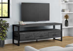 English Elm Tv Stand Rustic Reclaimed-Look 60 Inch Media Console with Open Shelf, 3 Metal Glide Drawers, Sturdy Frame Black 61 L x 19 W x 8 H B2710P219137