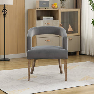 English Elm 25.79" Wide Modern Barrel Accent Chair In Gray Velvet With Weathered Wood Legs For Dining & Living Rooms W3118P254209
