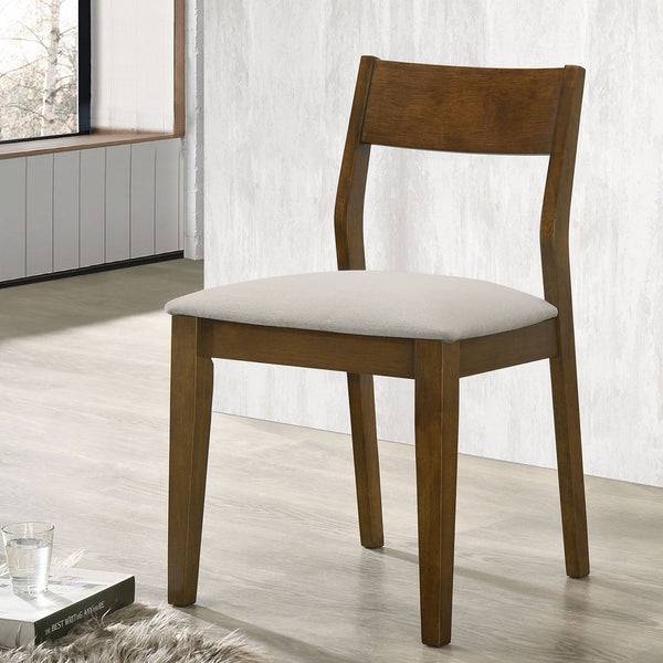 English Elm Warren Dark Brown Upholstered Dining Chairs Set of 2 — Tapered Leg, Rectangular Back, Beige Fabric Comfort B062P374088