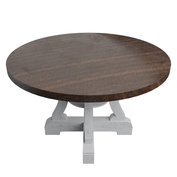 English Elm White Round Dining Table 54" Dia x30" Distress Painted Wood, Elegant Classic Design, Easy Assembly B011P288747
