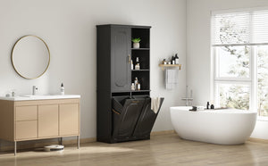 English Elm [video] Freestanding 68 Inch Tall Storage Cabinet with Tilt Out Hampers and Soft Close Door Black N759S427900B