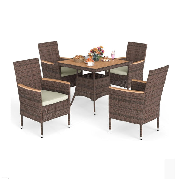 English Elm 1-piece Square Acacia Wood Top Hand-woven Pe Rattan Outdoor Patio Dining Table Brown B082P455162
