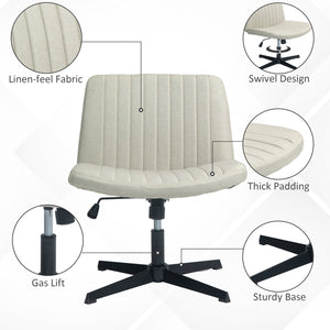 English Elm HOMCOM Wide Armless Office Chair with Breathable Linen Fabric, Thick Foam Padding, Tilt & Swivel Beige W2225P200765