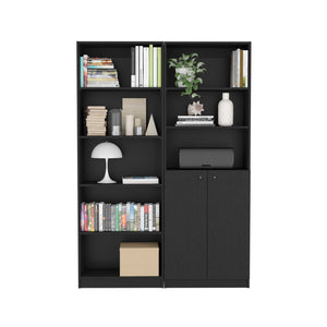 English Elm Layton Modern 2-Piece Bookcase Set with 8 Shelves & Concealed 2-Door Cabinet for Stylish Storage Black 41 L x 28 W x 5 H B070S00245
