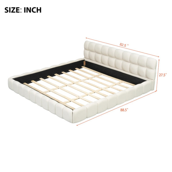 English Elm King Channel Stitched Linen Platform Bed Low Profile Contemporary Upholstered Frame Beige N737P387605A