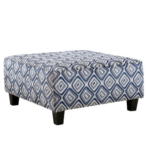 English Elm Modern Square Ottoman Navy Geometric Accent Pouf 41"x41"x20" Contemporary Upholstered Seat with Attached Wood Legs, Easy Assembly B2741P355199