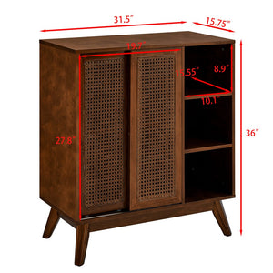 English Elm Mid Century Modern Rattan Sideboard Cabinet - Stylish Buffet For Entryway, Living Room & Kitchen Storage W1801P195630