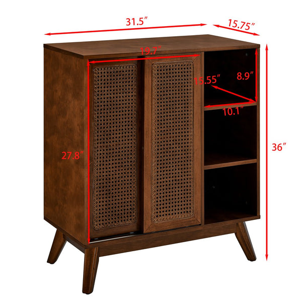 English Elm Mid Century Modern Rattan Sideboard Cabinet - Stylish Buffet For Entryway, Living Room & Kitchen Storage W1801P195630