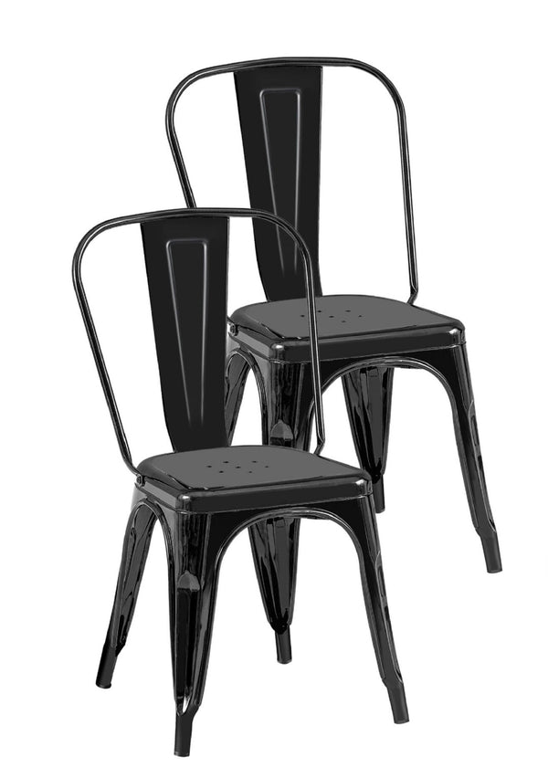 English Elm 2pc Industrial Metal Dining Chairs Stackable High Gloss Set for Kitchen or Modern Black B011P238550