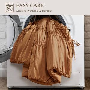 English Elm 2pcs Shabby Chic Ruched Comforter Set Bow Trim Brushed Polyester Fill Romantic Bedroom Brown B035P341088