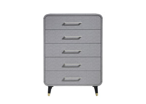 English Elm 5 Drawer Chest with Felt-Lined Top Drawer, Textured PU Finish, Smooth Side Guides, Ample Storage Appeal Light Gray 35 L x 19.75 W x 45.25 H B2699P233929