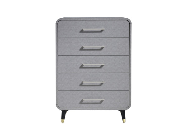 English Elm 5 Drawer Chest with Felt-Lined Top Drawer, Textured PU Finish, Smooth Side Guides, Ample Storage Appeal Light Gray 35 L x 19.75 W x 45.25 H B2699P233929