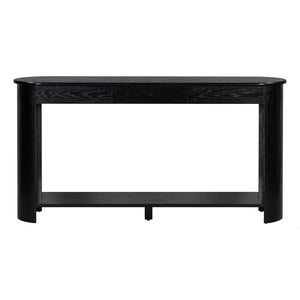 English Elm U_style Oak Veneer Console Table with 3 Drawers Open Shelf Entryway Hallway Storage Black N711P395523B