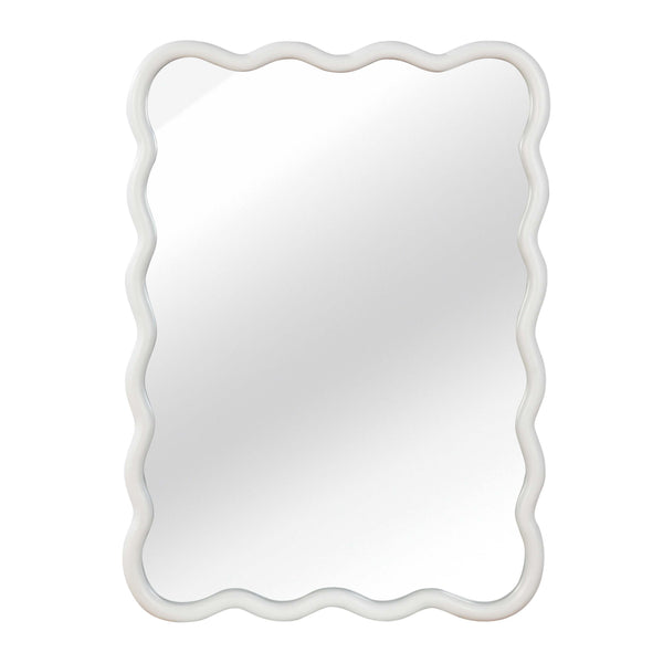 English Elm White 30"x40" Wavy Rectangle Solid Wood Frame Mirror - Tempered Glass, Rustic Chic Wall Decor for Entryway W2203P389066