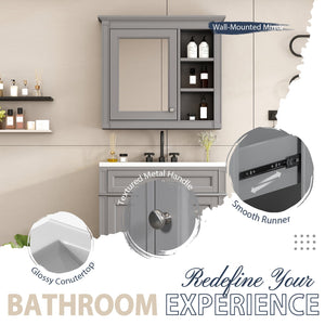 English Elm 30'' Modern Bathroom Vanity Set With Mirror, Stylish Freestanding Cabinet, Ample Storage & Sink SW000127AAE-1