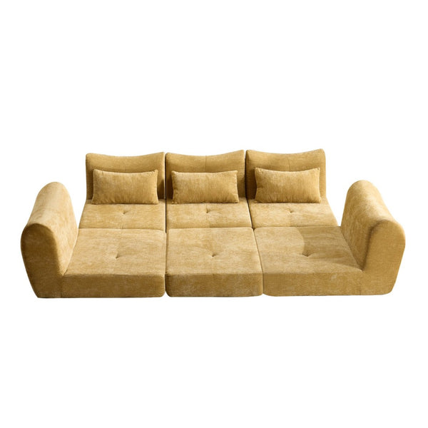 English Elm Modular Cloud Sectional Sofa Bed with Flannelette Upholstery for Flexible Living Yellow W1829S00077