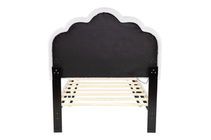 English Elm 1pc Twin Platform Bed White Wool Upholstery Floral Tufted Headboard with Built-in Led B011P417508