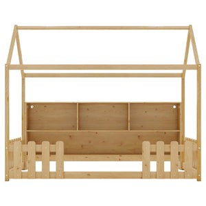 English Elm Twin House Bed with LED Light and Built-In Bookshelf, Solid Wood Playhouse Design for Kids Safety Natural 78.15 L x 15.75 W x 6.1 H W2593P269092