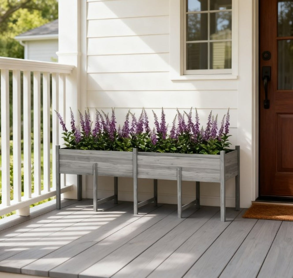 English Elm Large Fir Wood Raised Garden Bed with Legs Fabric Liner Drainage Patio Ready T3971P422203