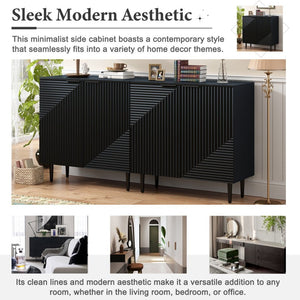 English Elm Mirod Lacquered Side Cabinet Geometric Door Panels Metal Legs Adjustable Interior Shelves Black N760P221050B