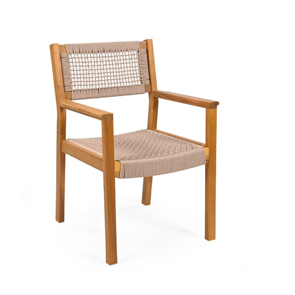 English Elm Braided Rope and Acacia Wood Dining Chair Set Coastal Farmhouse Woven Seating Pair N779P202840T