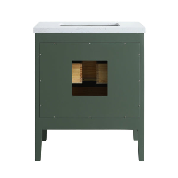 English Elm Fully Assembled 30'' Green Bathroom Vanity With Solid Wood & Engineered Marble Top - Elegant Storage Solution W1826P308974